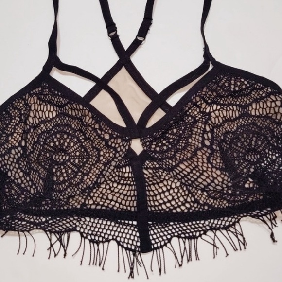 Nollie Black Lace Overlay Racerback Bralette S - Picture 2 of 3